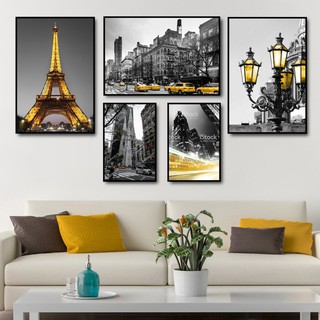 Tranh Treo Tường Paris Sắc Vàng TG1083 - Kèm khung tranh cao cấp - Tặng kèm đinh 3 chân đa năng không cần khoan tường