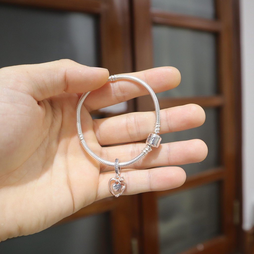 Lắc mềm đeo tay xỏ hạt charm trái tim bạc 925- Mã sản phẩm VENUSBST2