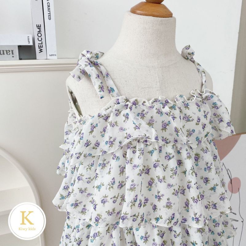 Váy hoa đi biển bé gái KIWY KIDS kiểu 2 dây chất liệu voan nhẹ mát Kidsh2156 cho bé tử 1 đến 11 tuổi