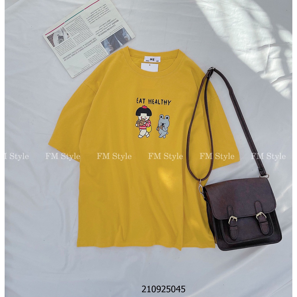 Áo thun tay lỡ FM Style form rộng oversize nữ chất cotton xuất xịn in hình chipi dễ thương 210925045