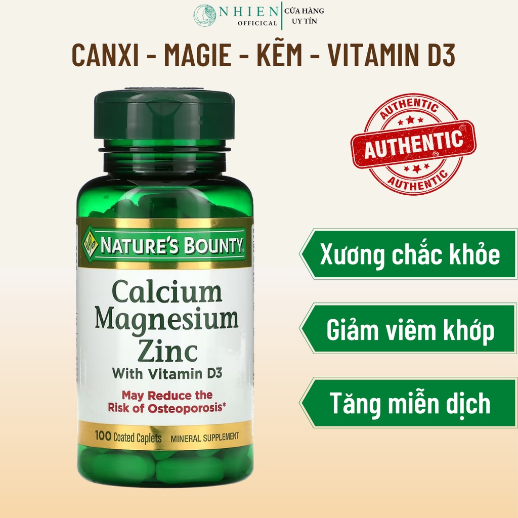 Viên uống Canxi magie Nature bounty bổ xương khớp, phòng ngừa loãng xương, giảm viêm khớp 100 viên