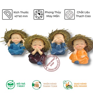 Bộ tượng tứ không 4 chú tiểu có nón rơm