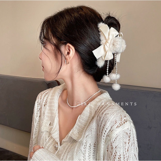 Kẹp Tóc Lông Đính Nơ Phong Cách Hàn Quốc Chất Lượng Cao