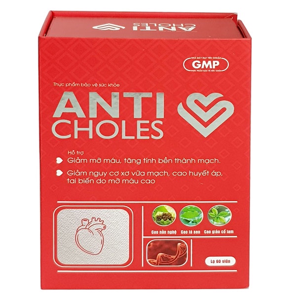 Anti Choles, hỗ trợ giảm mỡ máu, giảm nguy cơ xơ vữa mạch máu (Hộp 60 viên)