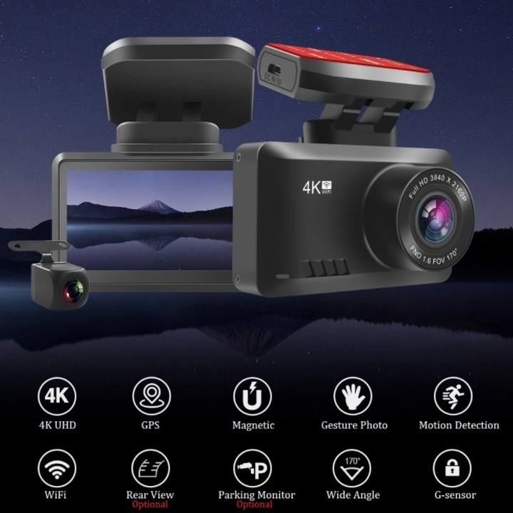 Camera hành trình ô tô thương hiệu cao cấp Phisung 4K, Wifi, 2.45 inch - Mã: G3 - Hàng Nhập Khẩu Chính Hãng