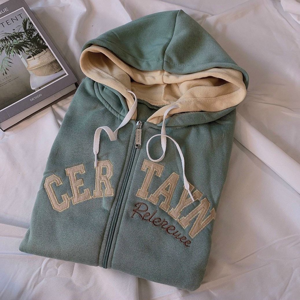 Áo Khoác Hoodie Nam Nữ Chất Nỉ Thun Thêu Chữ CerTayN Form Rộng Khóa Kéo Có Nón 2 Lớp