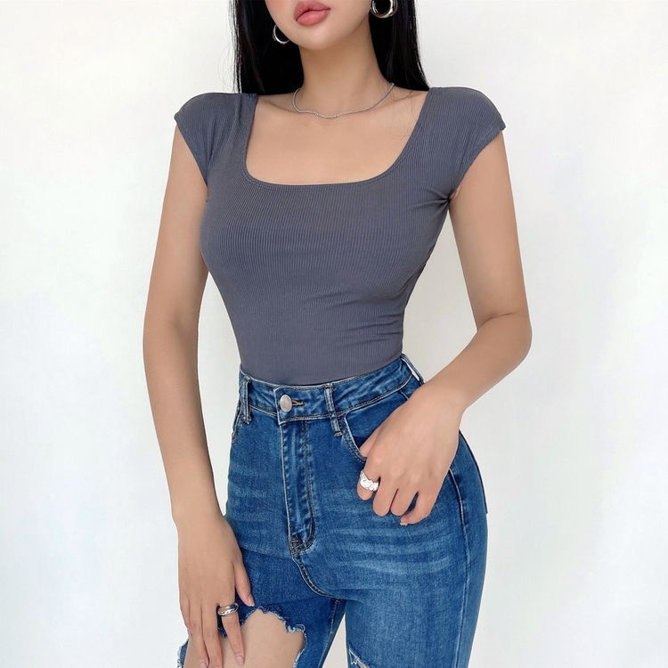 Áo Thun Cổ Vuông Hở Lưng Ôm Dáng Phong Cách Âu Mỹ Quyến Rũ Cho Nữ