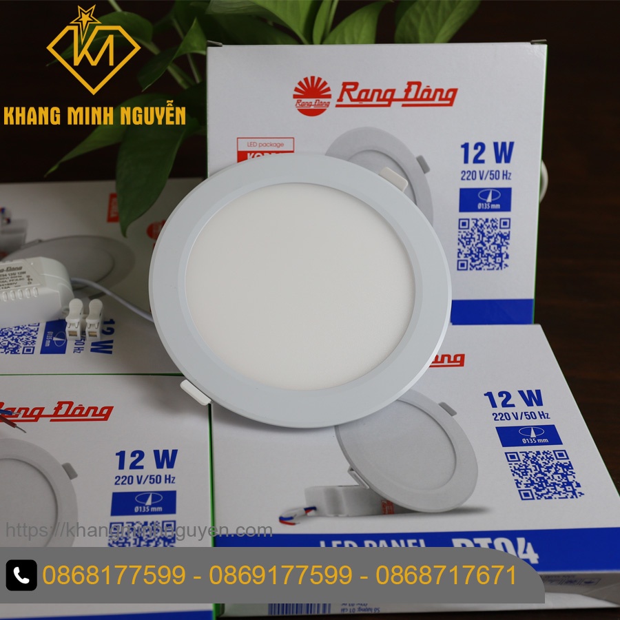 Đèn LED Panel âm trần (Downlight) RẠNG ĐÔNG PT04 135/9W có 2 màu trắng 6500K và vàng 3000K, đường kính khoét 135mm