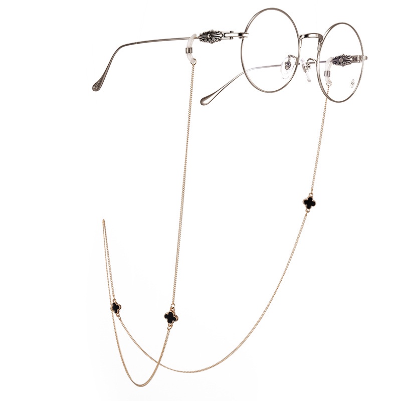 Chain glasses dây kiếng cỏ bốn lá đen may mắn handmade thông minh dây đeo khẩu trang tai nghe airpod sáng tạo