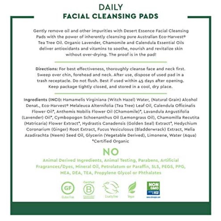 BÔNG TẨY TRANG DESERT ESSENCE DAILY FACIAL CLEANSING PADS