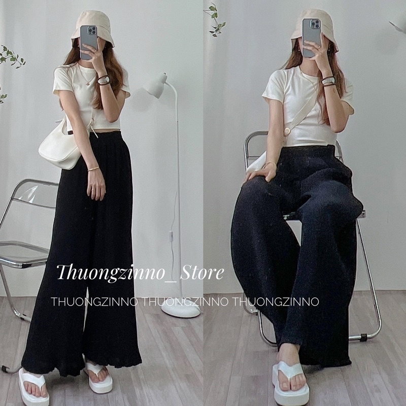 [ẢNH THẬT/VIDEO] Quần ống rộng lượn sóng thiết kế dập ly hai lớp đứng dáng Quần ống đứng cạp cao xếp xòe Xinh Xắn