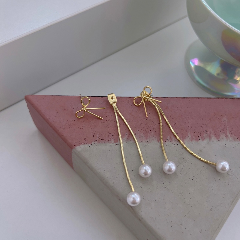 Bông Tai Dáng Dài Đính Ngọc Trai Và Nơ Tua Rua Cao Cấp Thời Trang Mùa Hè 2022 Dành Cho Nữ