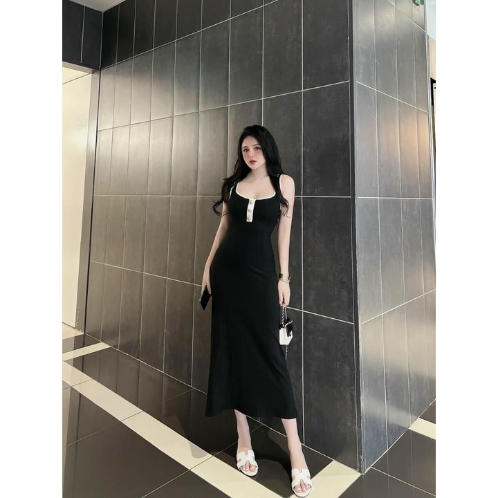 Đầm Viền 2 Dây Phối Cúc Ngực Chất Thun Gân Xương Cá Thích Hợp Mặc Đi Tiệc Đi Làm Đi Chơi Phù Hợp Với Mọi Phong Cách
