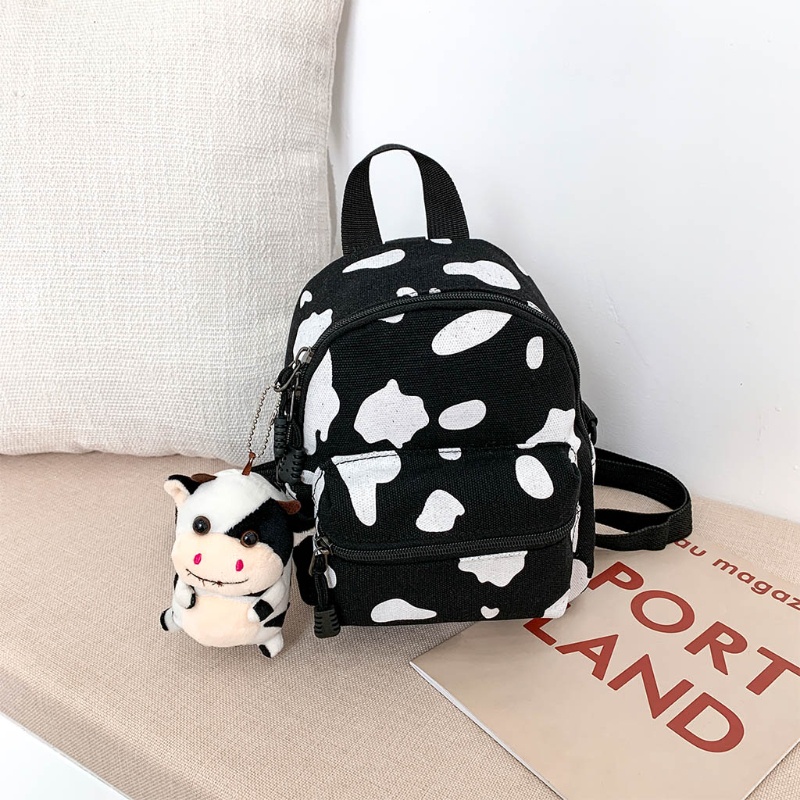 Ba Lô Vải Bố Mini In Họa Tiết Bò Sữa Cho Nữ