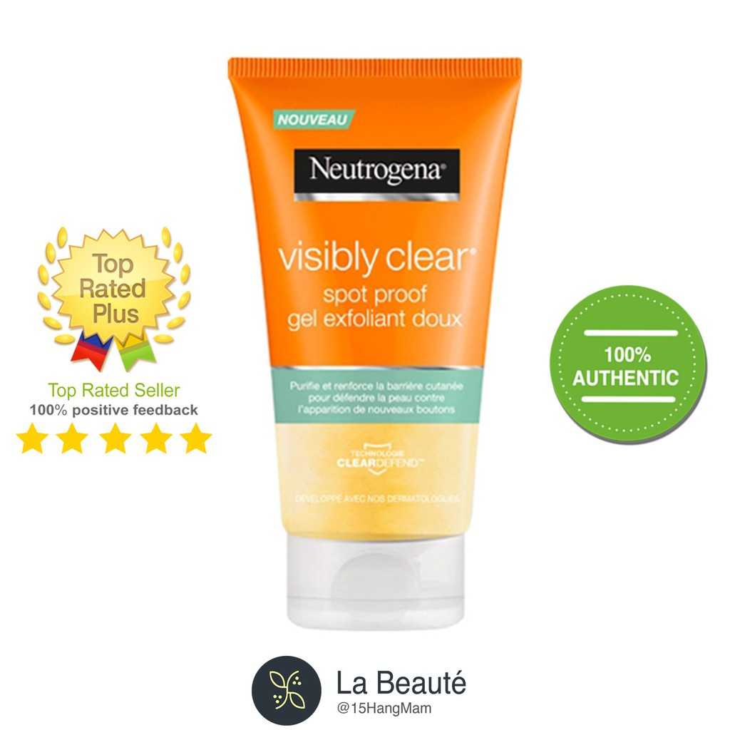 Neutrogena Visibly Clear Spot Proof Gel Exfoliant Doux - Sữa Rửa Mặt Ngăn Ngừa Mụn Kết Hợp Tẩy Da Chết 150ml