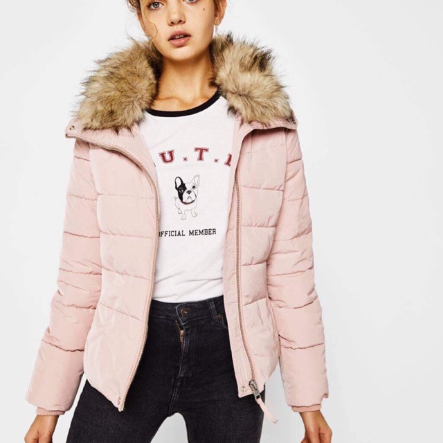 Áo phao cổ lông bershka size m