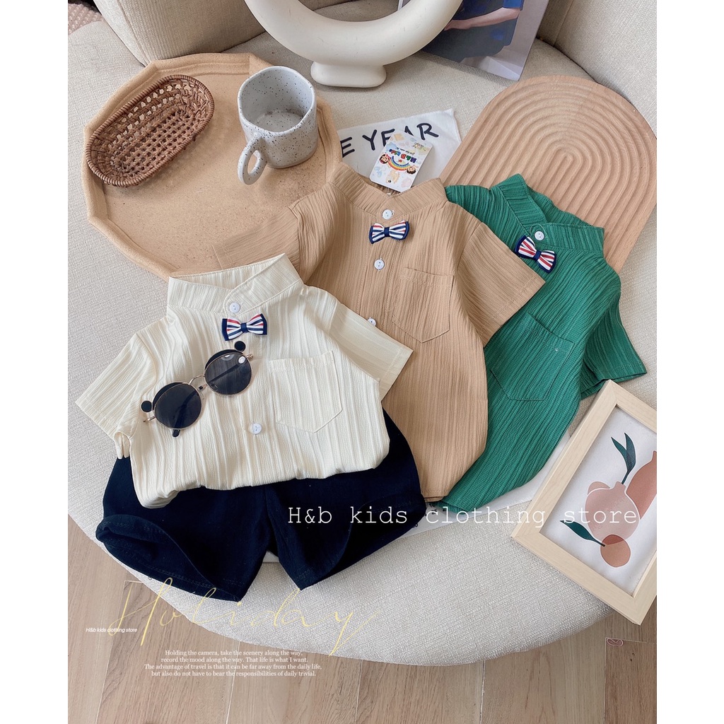 Bộ đũi chun (chất mới) cổ nơ bé trai