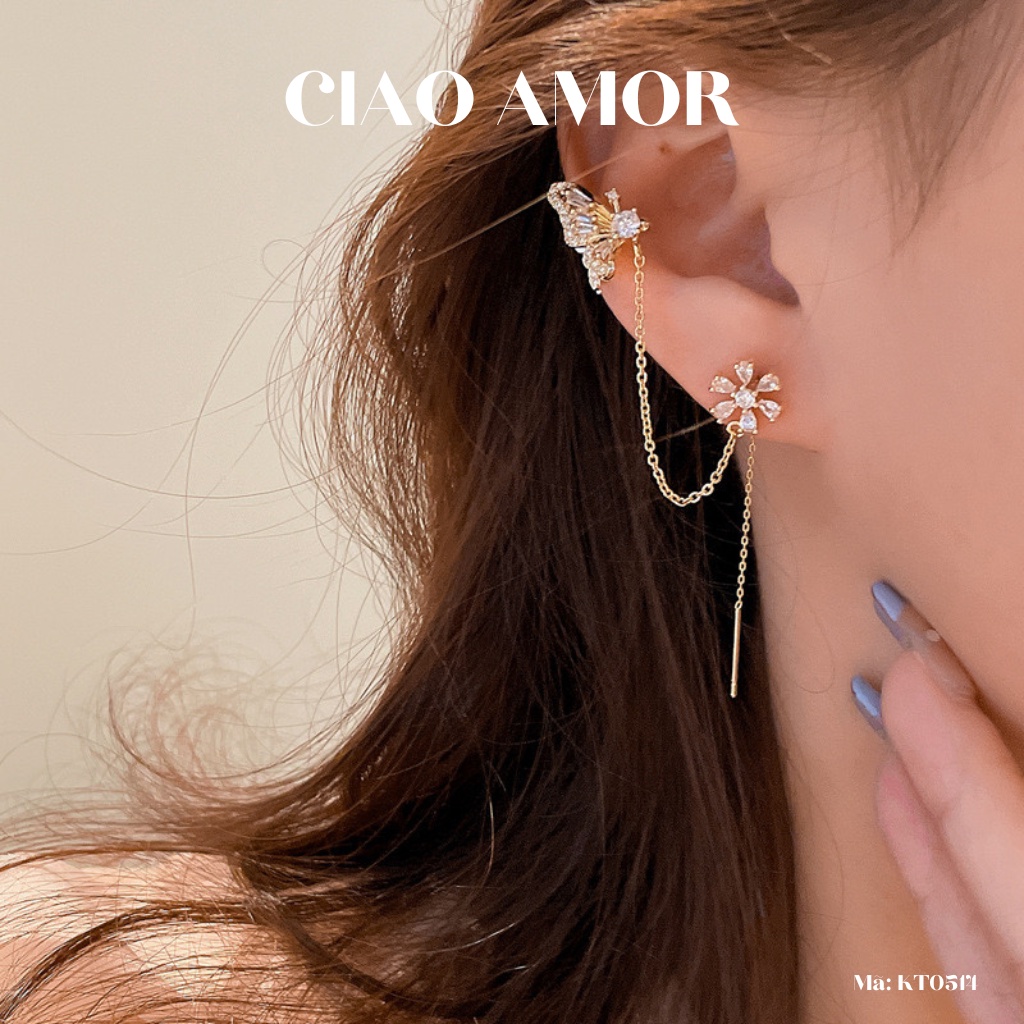 Khuyên tai nữ, Bông tai kẹp vành cánh hoa lấp lánh dự tiệc Trang sức Ciao Amor - KT0514