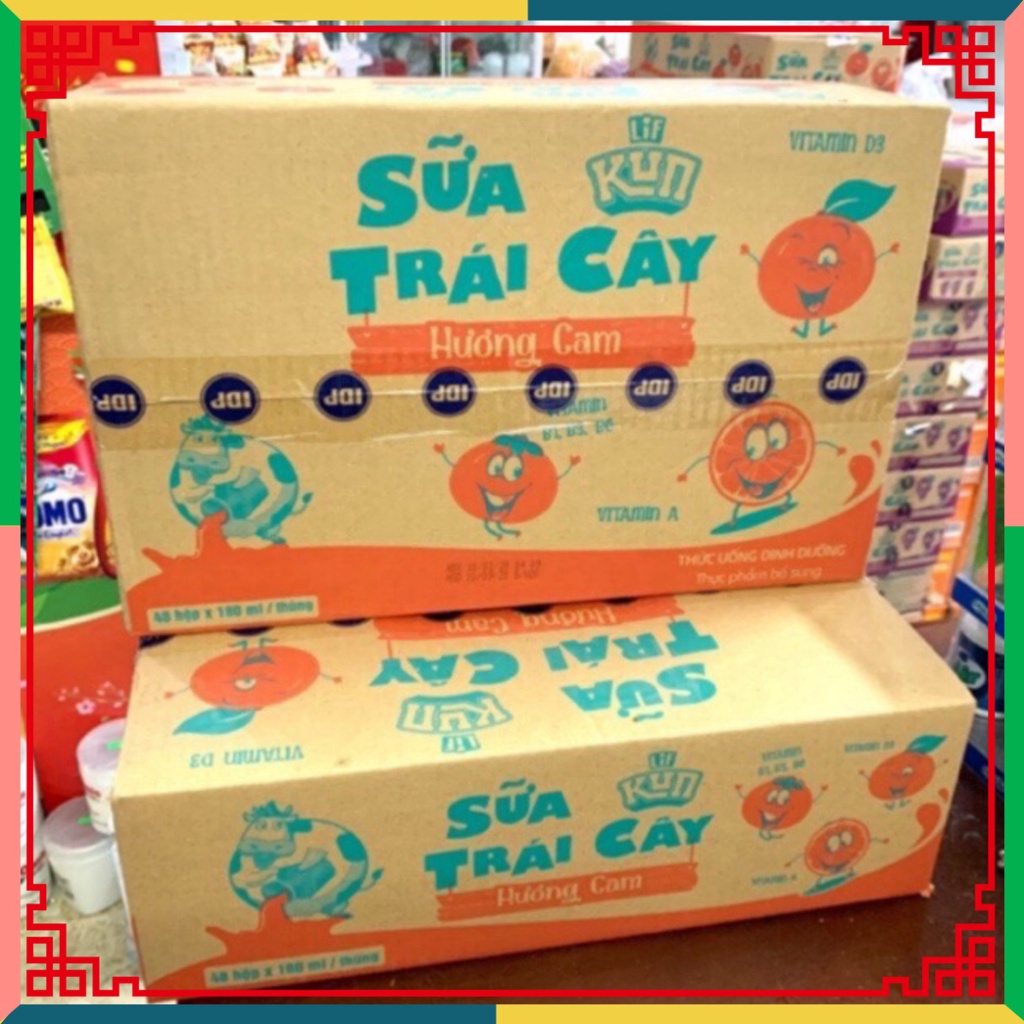 Thùng sữa hoa quả Lif Kun hoa trái cam/Dâu 48 hộp x 110ml ( Đại lý Ngọc Toản)