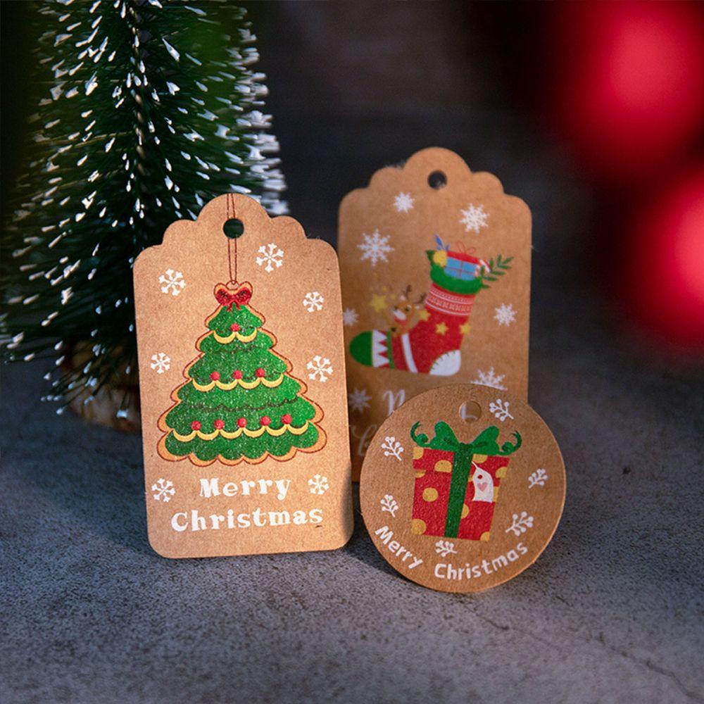 Set 100 Thẻ Giấy Kraft In Hình Ông Già Noel Trang Trí Giáng Sinh