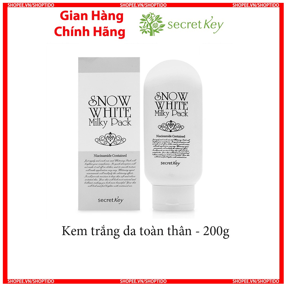 [Mã COS0303 giảm 8% đơn 250K] Kem Dưỡng Trắng Da Snow White Milky Pack Secret Key chính hãng Hàn Quốc 200ml