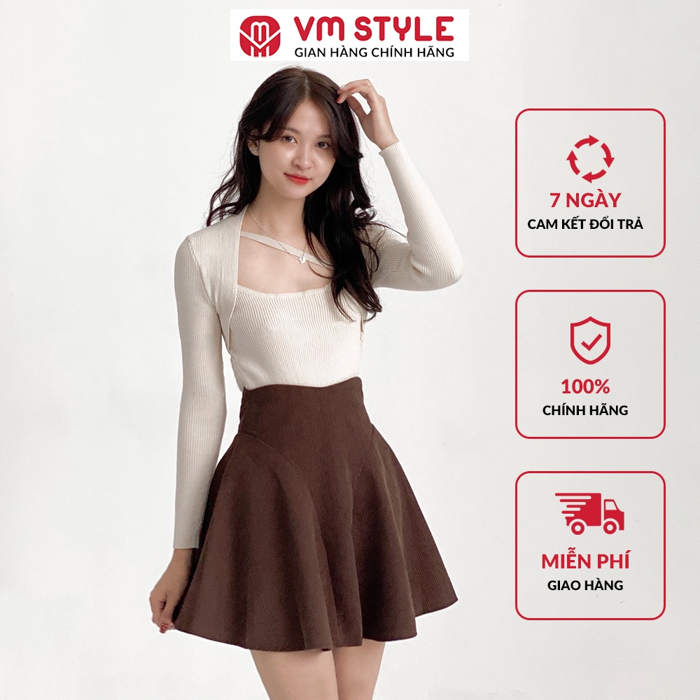 Chân váy ngắn nữ VMSTYLE xếp ly cạp cao dáng xòe nữ tính 6329 - 22CV02Q021502
