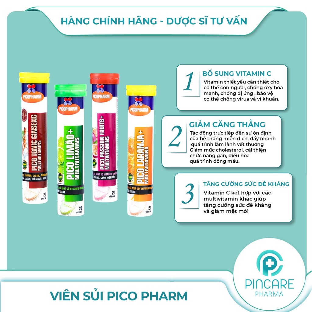 Viên C sủi bổ sung Vitamin C tăng sức đề kháng, Multivitamin sủi thơm ngon dễ uống - Hàng chính hãng - Nhà Thuốc Pincare