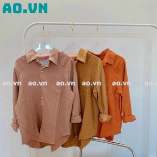 Áo sơ mi nhung tăm AS04 , kiểu áo sơ mi ovesize fom thụng dáng unisex ao.vn