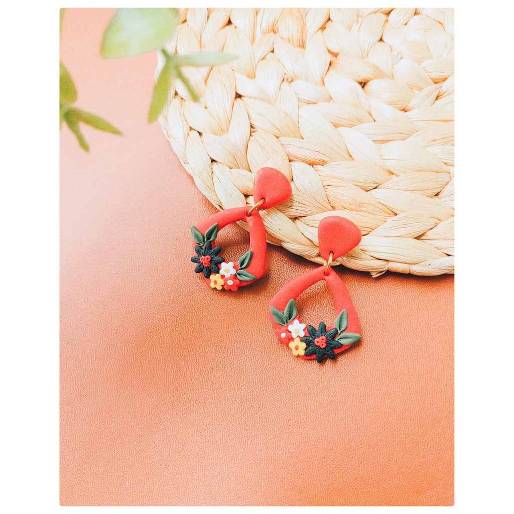 Khuyên tai handmade nghệ thuật đất sét nung vintage hoa cỏ - EVIAN STUDIO