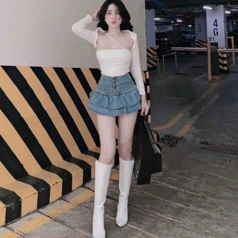 Chân váy jean 2 tầng lưng cao ( loại đẹp )