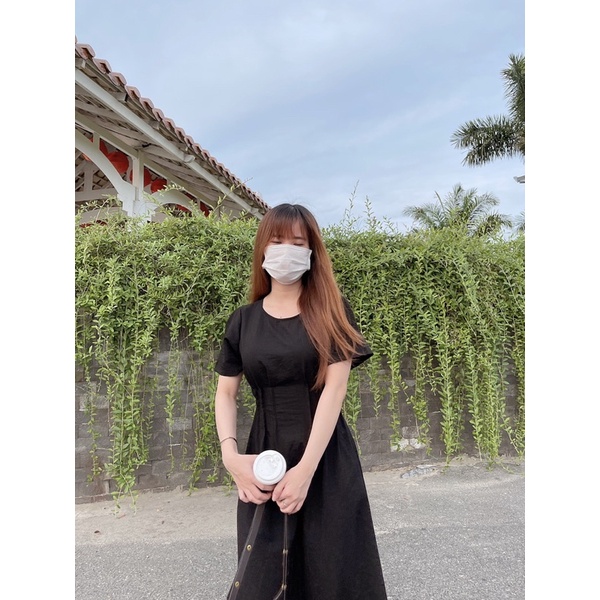 Đầm midi xếp li eo