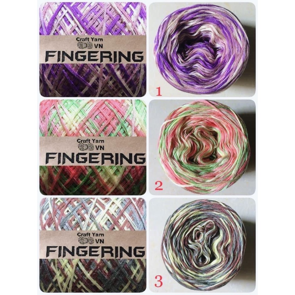 SALE BỎ MẪU - Sợi Fingering loang - Sợi cotton bóng chuyển màu dùng đan móc áo mùa hè.