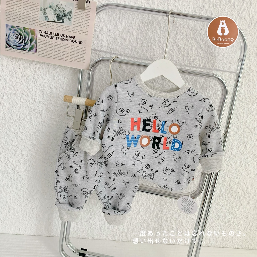 Bộ nỉ bông unisex hoạ tiết xinh xắn, bộ nỉ lót lông dày ấm cho bé hàng đẹp