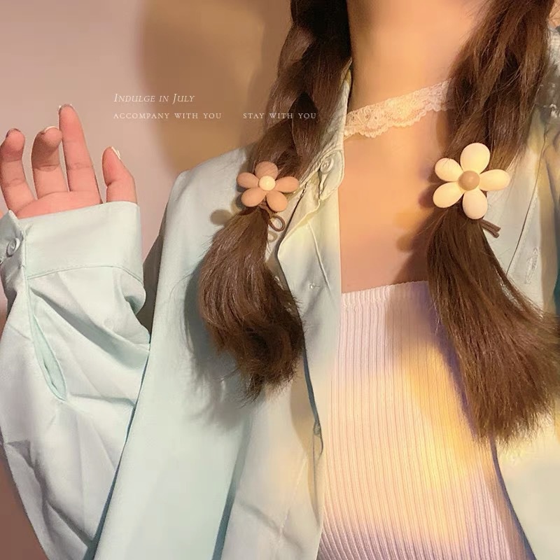 Cột tóc hoa 5 cánh NÂU BE hàn quốc dễ thương CT15