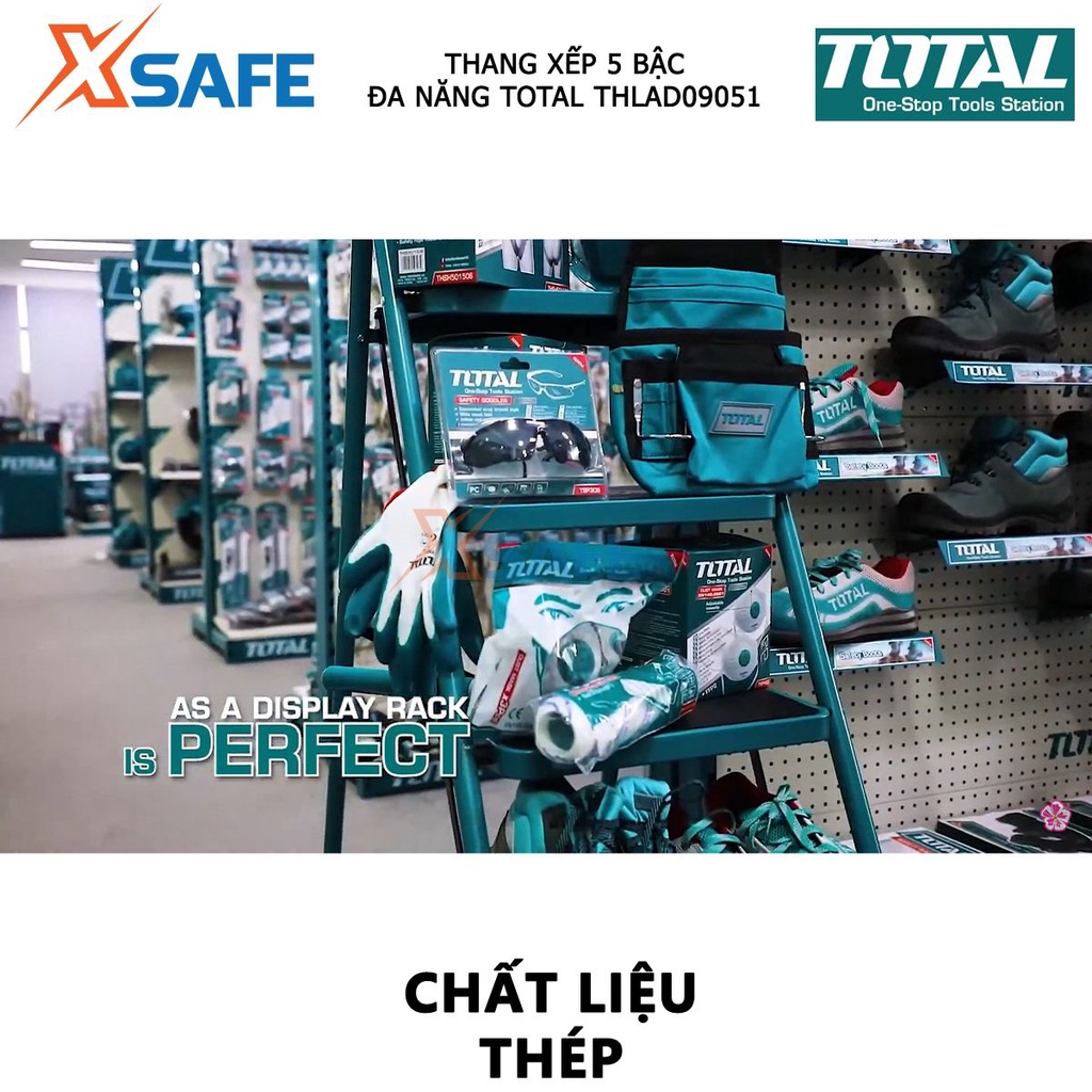 Thang xếp 5 bậc đa năng TOTAL THLAD09051 chất liệu thép, kích thước mỗi bậc thang 380*260mm, khả năng tải 150kg - XSAFE