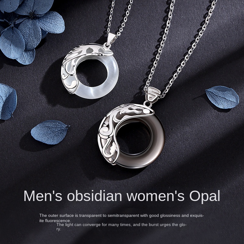 Cặp Vòng cổ Mặt Đá Opal Hình Rồng Phượng Hoàng Thời Trang Cho Cặp Đôi