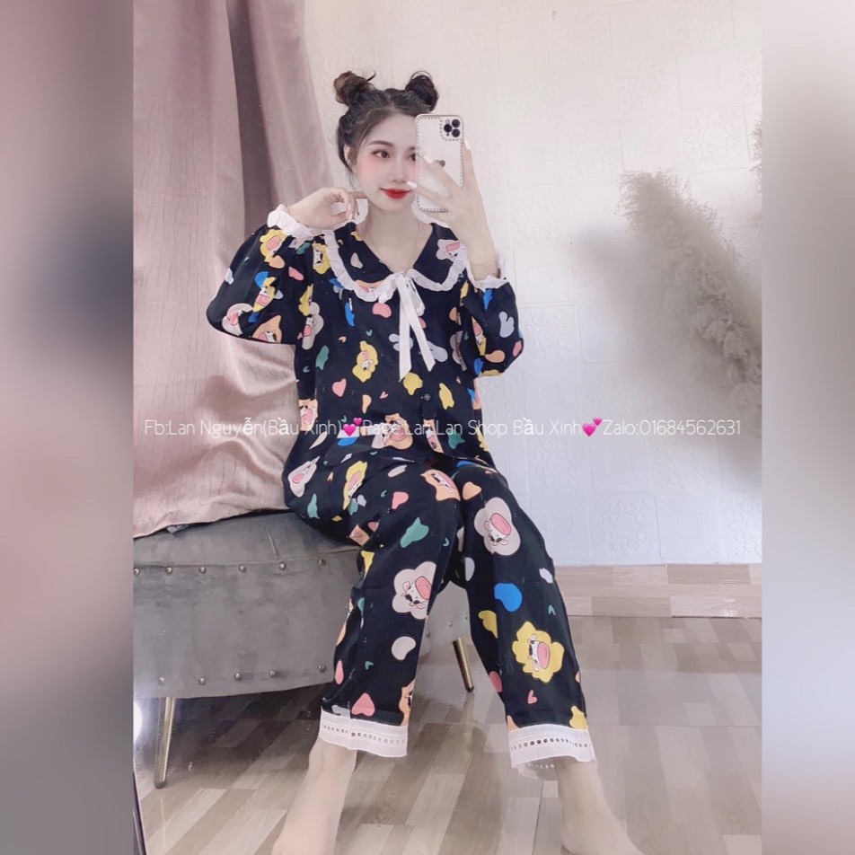 Bộ Bầu Và Sau Sinh Có Cổ Họa Tiết Sang Chảnh Dễ Thương Chất Lụa Mango, Bộ Đồ Cho Con Bú HT4627 Honey Mommy