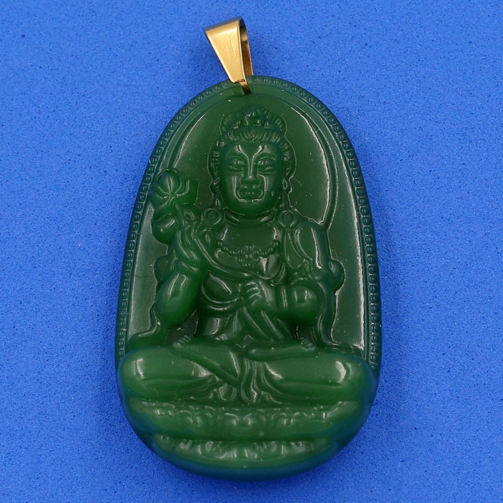 Mặt dây chuyền Đại Thế Chí Bồ Tát đá tự nhiên xanh 4.3cm - Phật bản mệnh tuổi Ngọ - Tặng kèm móc inox