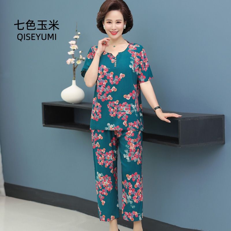 Bộ mặc nhà trung niên nữ cho bà cho mẹ - bộ lanh trung niên