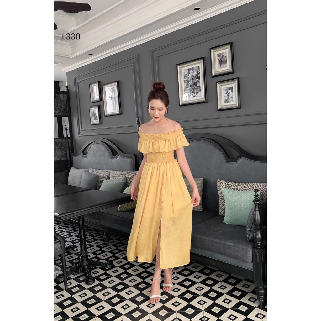 Váy vàng trễ vai chấm bi siêu xinh EC-maidieuhuyen C3 1330 | BigBuy360 - bigbuy360.vn