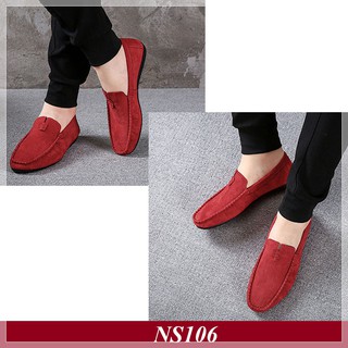 [QUÀ TẶNG LÓT DA BÒ CAO CẤP] Giày lười nam Giày Nam Shop giày nam Giày đẹp Da Lộn Màu Đỏ (Có Video)