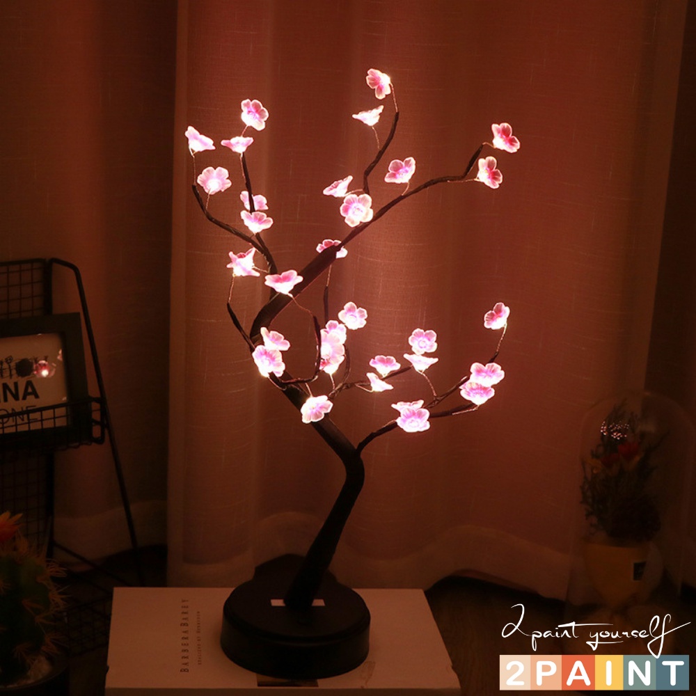 Đèn để bàn led trang trí hoa đào giả, đèn hình cây decor nhà cửa