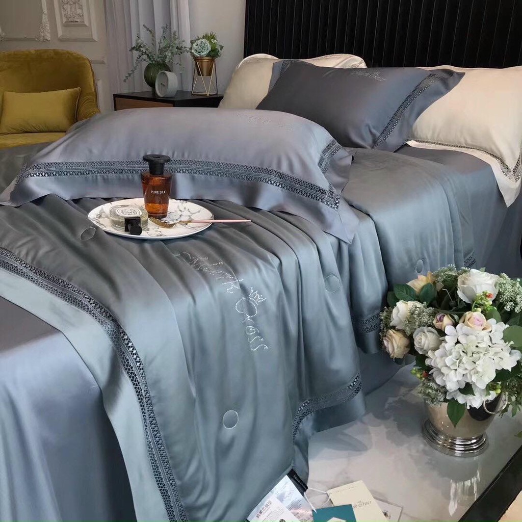 [SIÊU CAO CẤP] SET CHĂN GA GỐI LỤA TENCEL &quot;CHĂN TRẦN HÈ ĐÍNH ĐÁ&quot; MARKCROOS