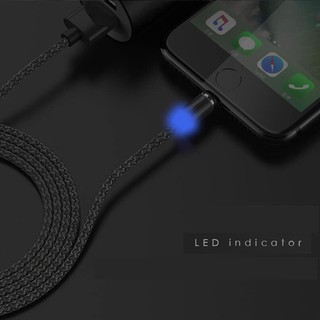 Dây sạc nam châm có đèn led gồm 3 đầu Iphone, Type C, micro USB