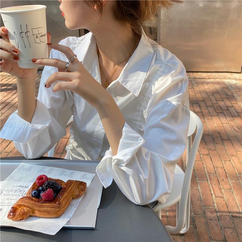Áo Sơ Mi Trắng Dài Tay Thiết Kế Dây Rút Thời Trang Mùa Xuân Mới Cho Nữ 2022