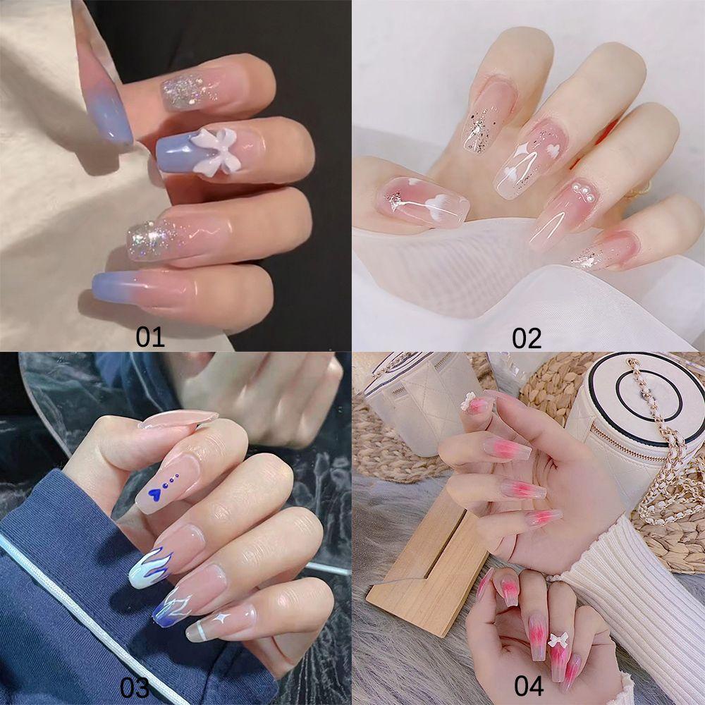 Hộp 24 Móng Tay Giả Múa Ba Lê Dài Dạng Nhấn