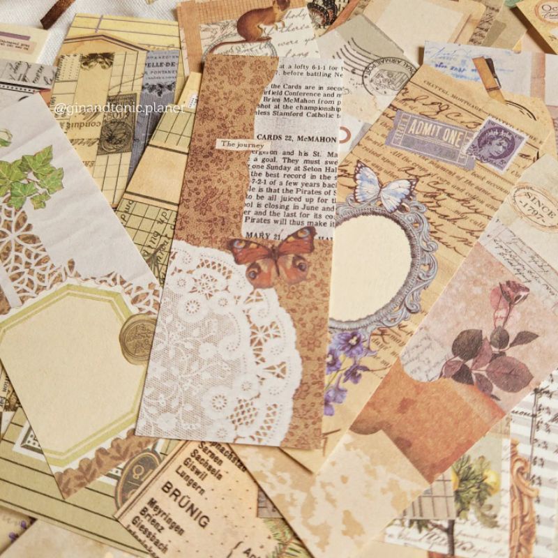 Mix 20 tấm giấy nền dạng bookmark phong cách junk journal - ginandtonic