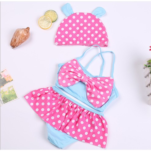 Bikini bé gái Mickey chấm bi (2-3 tuổi) kèm mũ