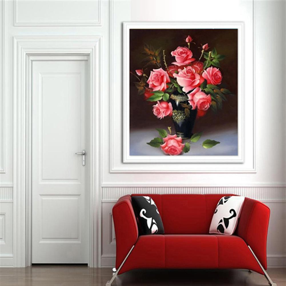 Tranh đính đá nghệ thuật 5D phối họa tiết hoa hồng trang trí nội thất