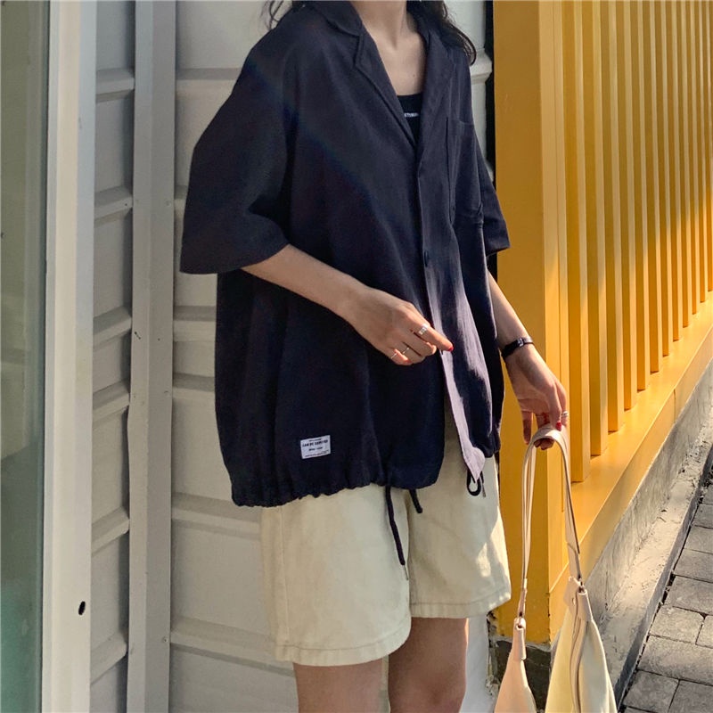 Áo Sơ Mi Tay Ngắn Dáng Rộng Phong Cách Hàn Quốc Cho Nữ